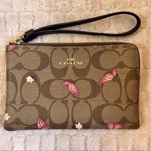 COACH Corner Zip Wristlet In Signature Canvas With Butterfly Print!